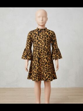 Girls' Leopard Print Bell-Sleeve Dress - Brown/Black